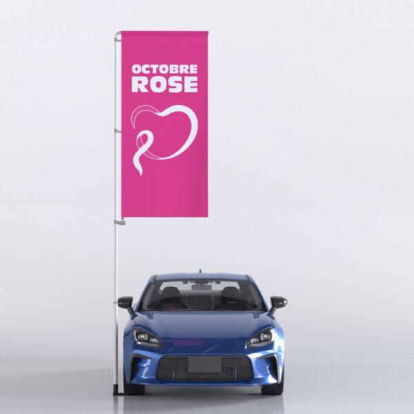 Oriflammes avec mât de parking Octobre Rose